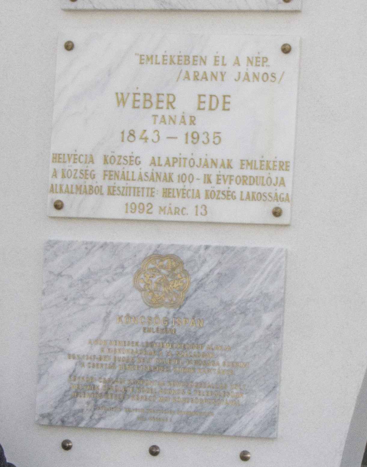 Wéber Ede és Köncsög ispán emléktáblája